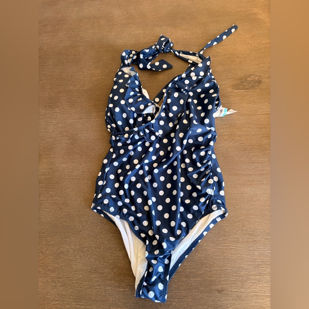 Modcloth Navy and White Polka Dot swimsuit